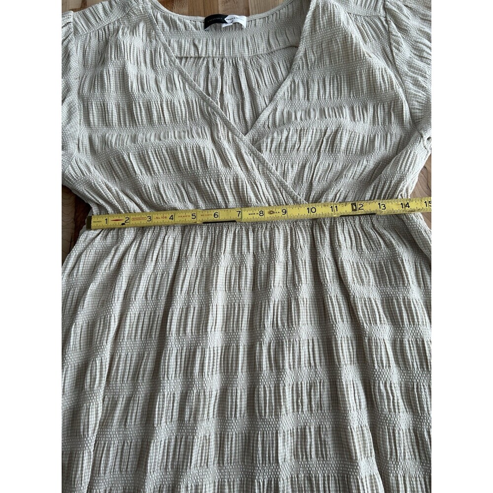Piper & Scoot Midi Dress Crinkle Ruched Mini Gingham Print Beige White Plus 1X - Picture 10 of 12